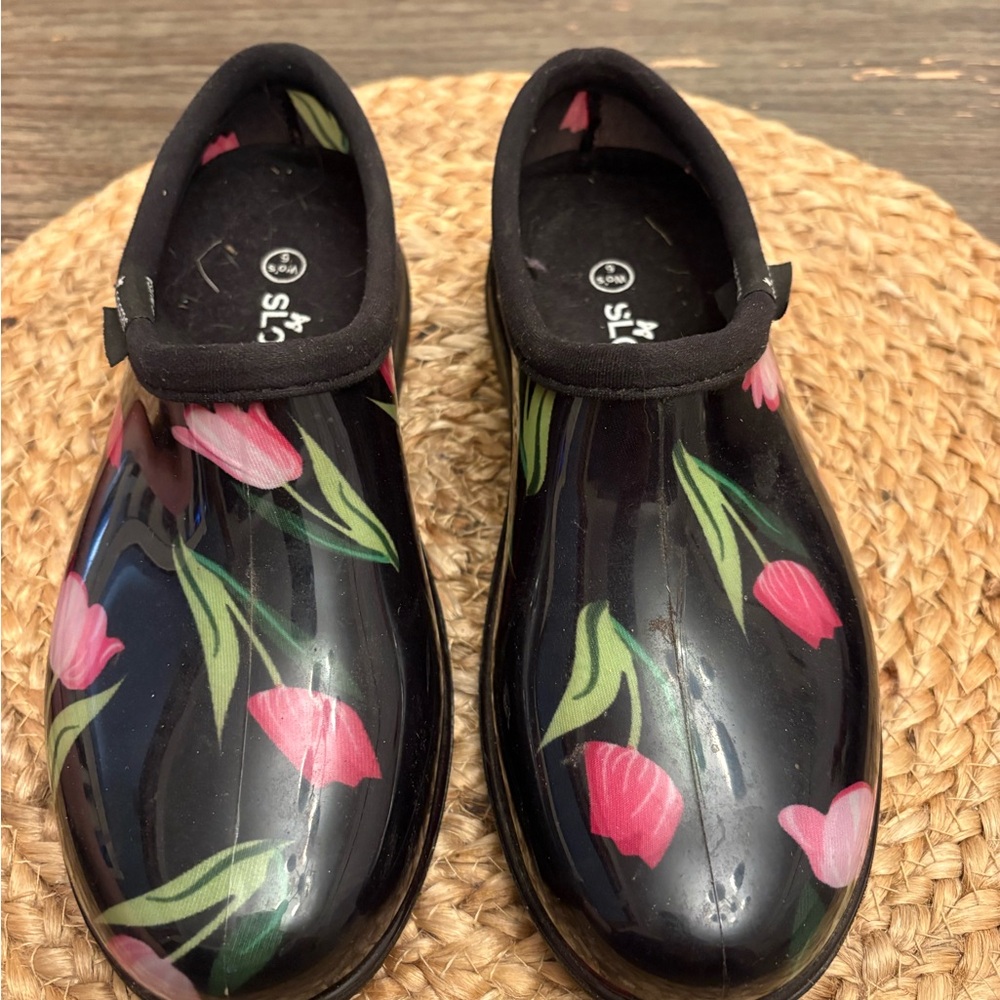 Sloggers Women's Black Mules with Pink Floral Design size 6 - Picture 8 of 8